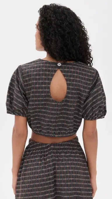 LE BOP Lillian Cropped Blouse Gunmetal Plaid M | Thumbnail 3 LE BOP Lillian Cropped Blouse Gunmetal Plaid M | Thumbnail 3