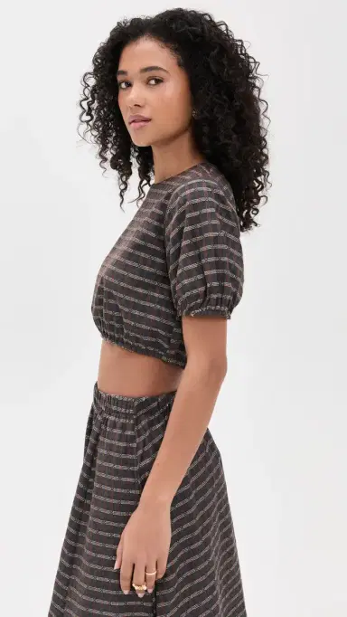 LE BOP Lillian Cropped Blouse Gunmetal Plaid M | Thumbnail 4 LE BOP Lillian Cropped Blouse Gunmetal Plaid M | Thumbnail 4
