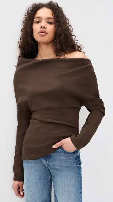 Line & Dot Coen Draped Asymmetrical Top Dark Brown | Thumbnail 2 Line & Dot Coen Draped Asymmetrical Top Dark Brown | Thumbnail 2