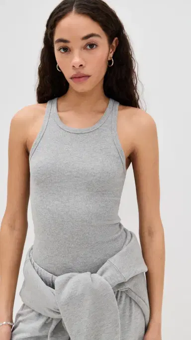 ÉTERNE High Neck Fitted Tank Heather Grey | Thumbnail 2