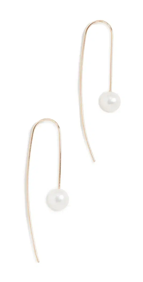 14k Gold White Freshwater Cultured Pearl Wire Earrings Yellow Gold One Size