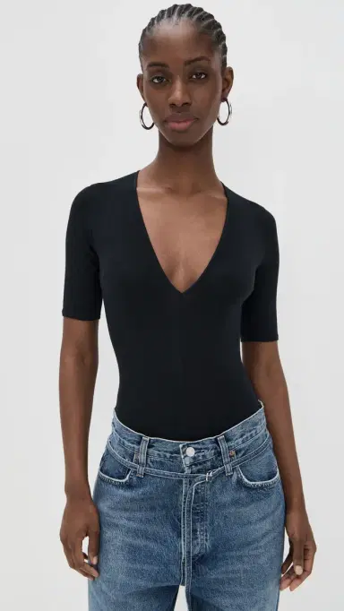 Fleur du Mal Cotton Deep V Thong Bodysuit | Thumbnail 2