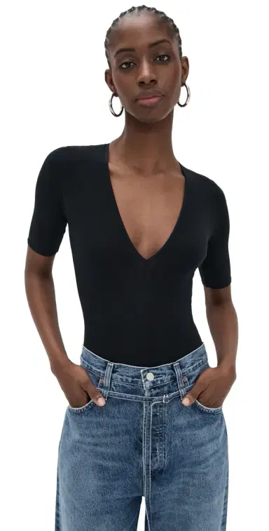 Fleur du Mal Cotton Deep V Thong Bodysuit | Thumbnail 1