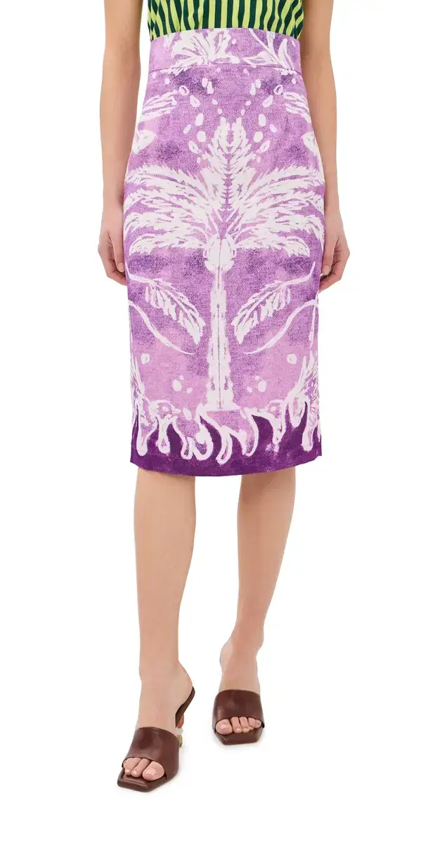 Stella Jean Printed Pencil Skirt Purple Palm And Nature