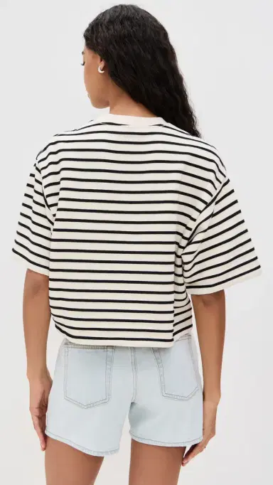 ANINE BING Myers Cropped Tee Black Stripe French Terry | Thumbnail 3 ANINE BING Myers Cropped Tee Black Stripe French Terry | Thumbnail 3