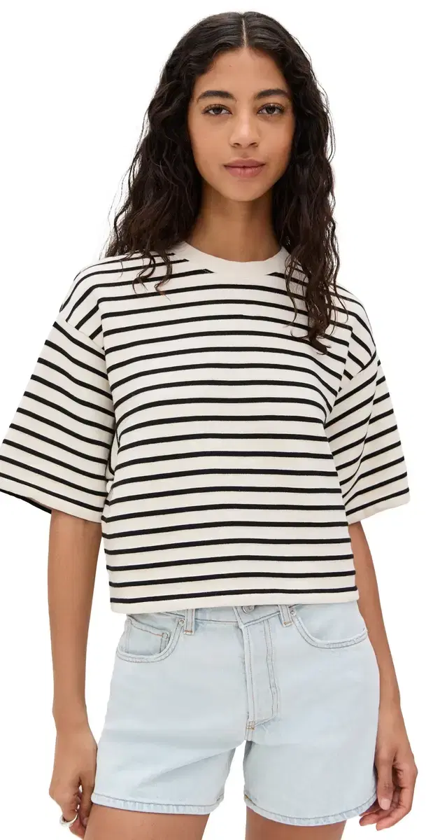 Myers Cropped Tee Black Stripe French Terry