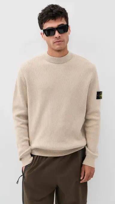 Stone Island Ribbed Cotton Crew Sweater Deserto Melange | Thumbnail 2 Stone Island Ribbed Cotton Crew Sweater Deserto Melange | Thumbnail 2