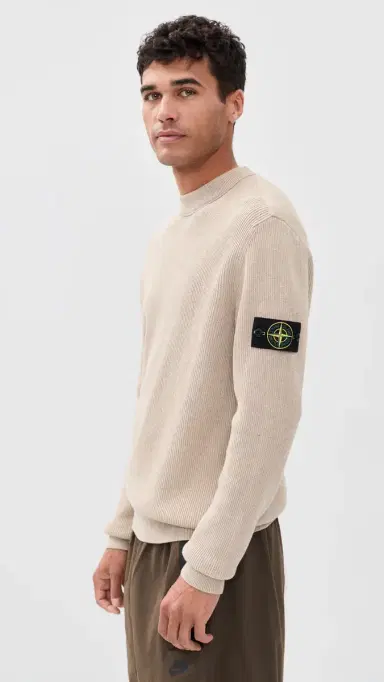Stone Island Ribbed Cotton Crew Sweater Deserto Melange | Thumbnail 4 Stone Island Ribbed Cotton Crew Sweater Deserto Melange | Thumbnail 4