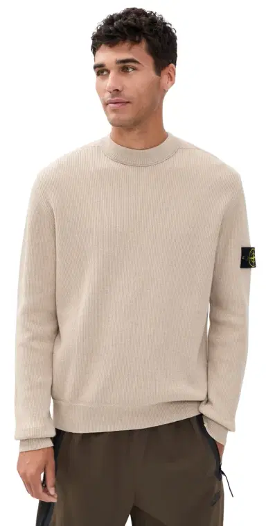 Stone Island Ribbed Cotton Crew Sweater Deserto Melange | Thumbnail 1 Stone Island Ribbed Cotton Crew Sweater Deserto Melange | Thumbnail 1