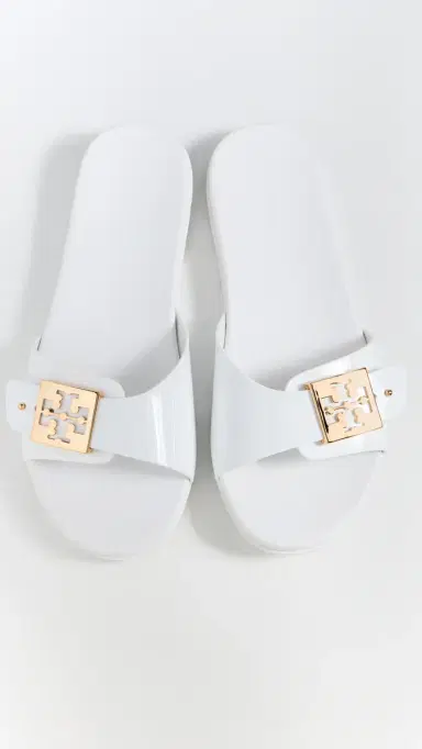 Tory Burch Buckle Slides White/Gold/White 7 | Thumbnail 2