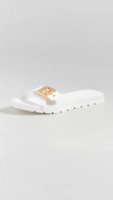 Tory Burch Buckle Slides White/Gold/White 7 | Thumbnail 5