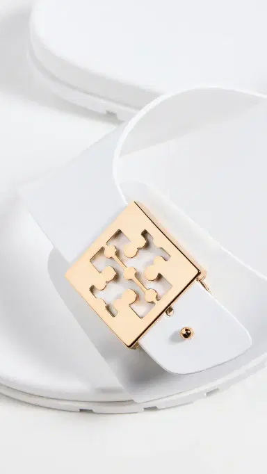 Tory Burch Buckle Slides White/Gold/White 7 | Thumbnail 6