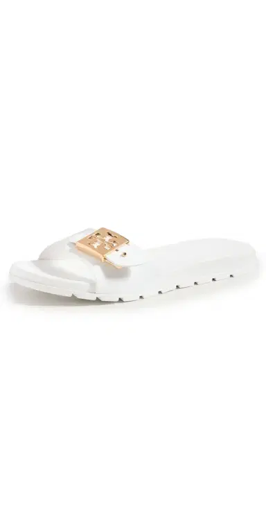 Tory Burch Buckle Slides White/Gold/White 7 | Thumbnail 1