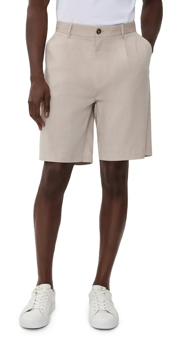 Reece Pleated Slub Shorts 9 Light Sand