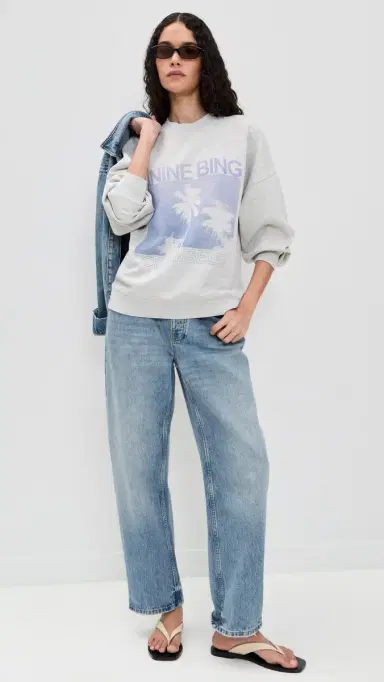 Anine Bing Miles Palms Sweatshirt Light Heather Grey | Thumbnail 5 Anine Bing Miles Palms Sweatshirt Light Heather Grey | Thumbnail 5