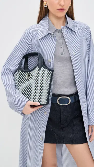 Veronica Beard Woven Anchor Bucket Bag Navy Multi One Size | Thumbnail 3