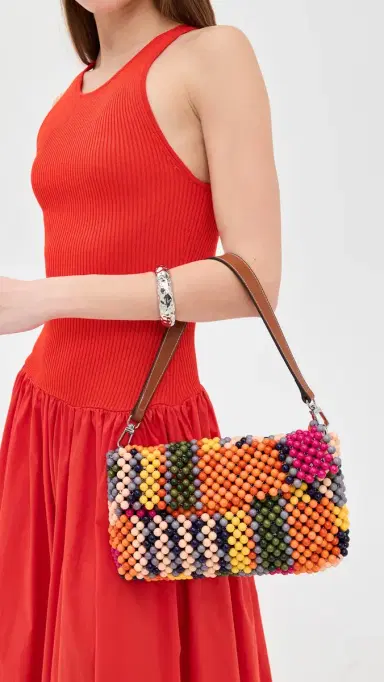 Staud Timmy Beaded Shoulder Bag Multi Bayadere Stripe One Size | Thumbnail 3