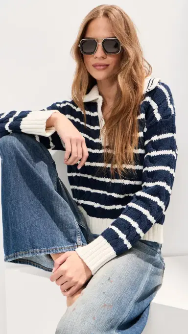 LE BOP Logan Polo Sweater Midnight Stripe L | Thumbnail 2