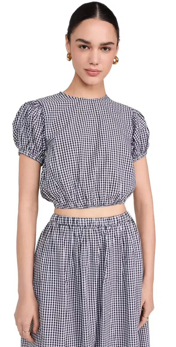 Short Sleeve Top Black Gingham