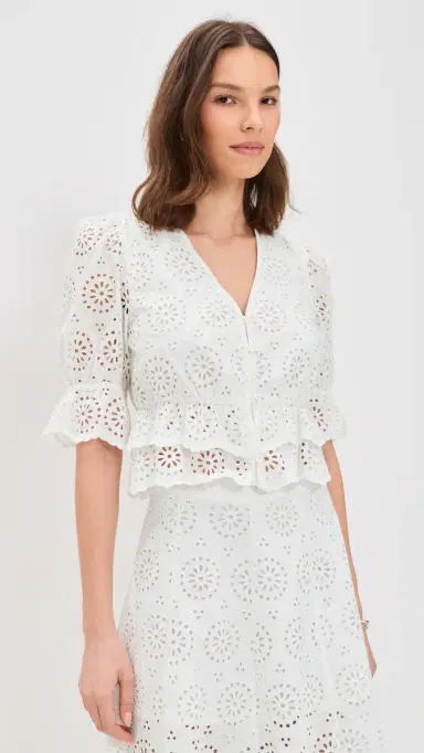 FRAME The Solstice Eyelet Blouse White | Thumbnail 2