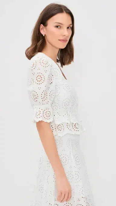FRAME The Solstice Eyelet Blouse White | Thumbnail 4