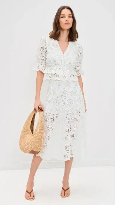 FRAME The Solstice Eyelet Blouse White | Thumbnail 5
