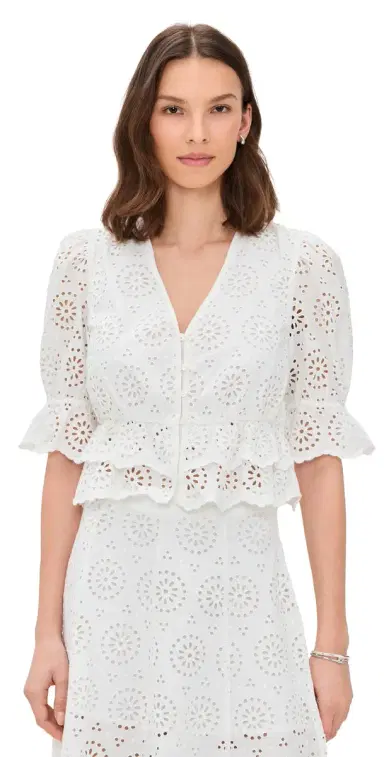 FRAME The Solstice Eyelet Blouse White | Thumbnail 1