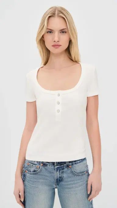 Askk NY Scoop Neck Henley Tee 100 Ivory L | Thumbnail 2