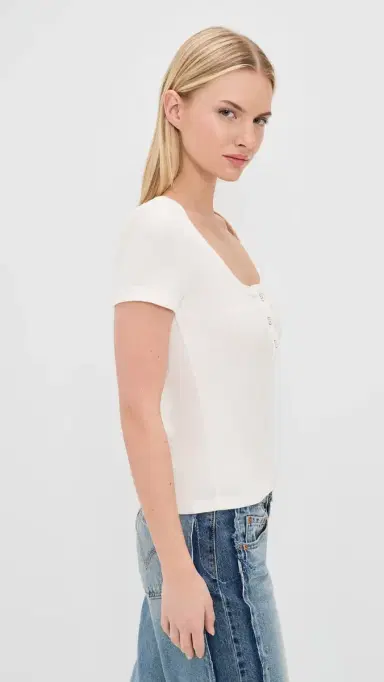 Askk NY Scoop Neck Henley Tee 100 Ivory L | Thumbnail 4