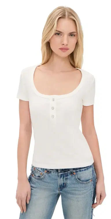 Askk NY Scoop Neck Henley Tee 100 Ivory L | Thumbnail 1
