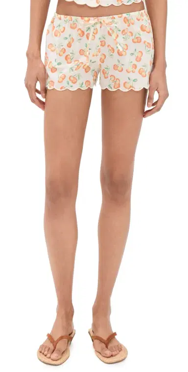 Montce Cherry Sherbet Scalloped Low Rise Drawstring Shorts Cherry Sherbet | Thumbnail 1