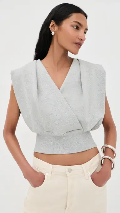 3.1 Phillip Lim Draped Sleeveless French Terry Top Lt Grey Melange | Thumbnail 2
