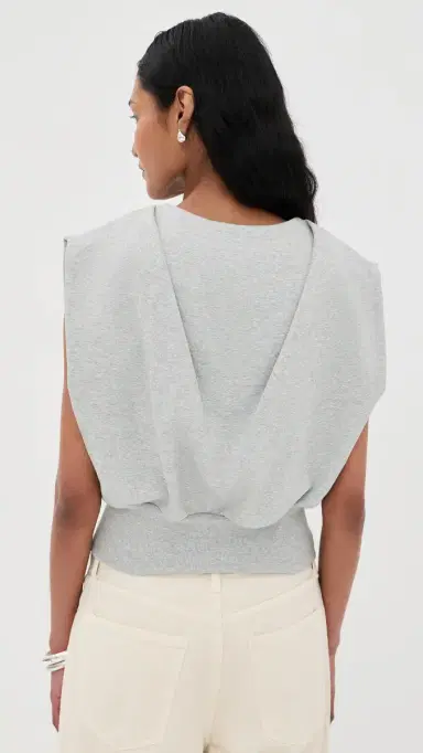 3.1 Phillip Lim Draped Sleeveless French Terry Top Lt Grey Melange | Thumbnail 3