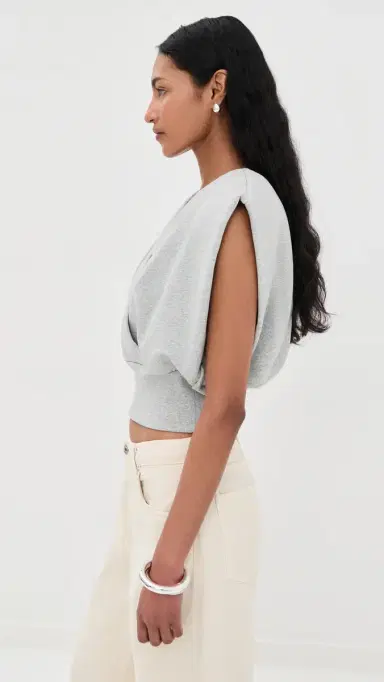 3.1 Phillip Lim Draped Sleeveless French Terry Top Lt Grey Melange | Thumbnail 4