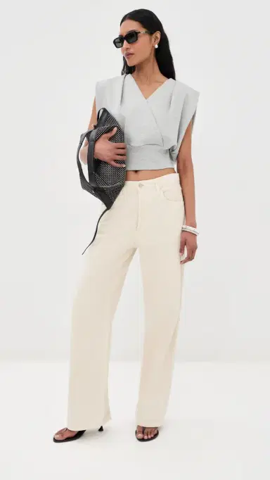 3.1 Phillip Lim Draped Sleeveless French Terry Top Lt Grey Melange | Thumbnail 5