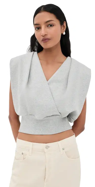 3.1 Phillip Lim Draped Sleeveless French Terry Top Lt Grey Melange | Thumbnail 1