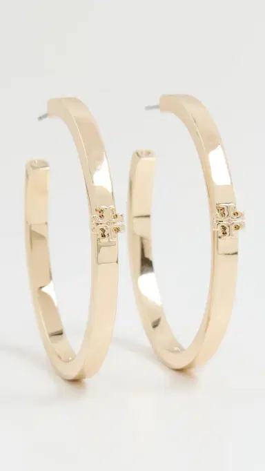 Tory Burch Thin Icon Hoop Earrings Tory Gold One Size | Thumbnail 2
