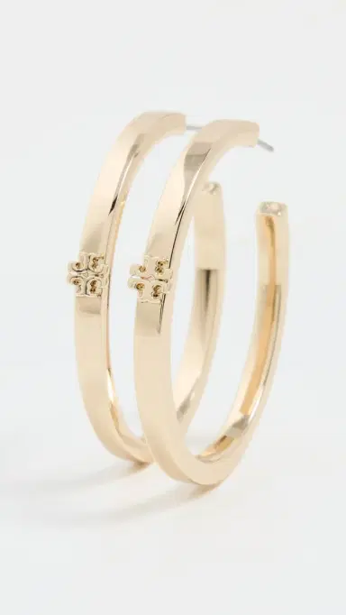 Tory Burch Thin Icon Hoop Earrings Tory Gold One Size | Thumbnail 4