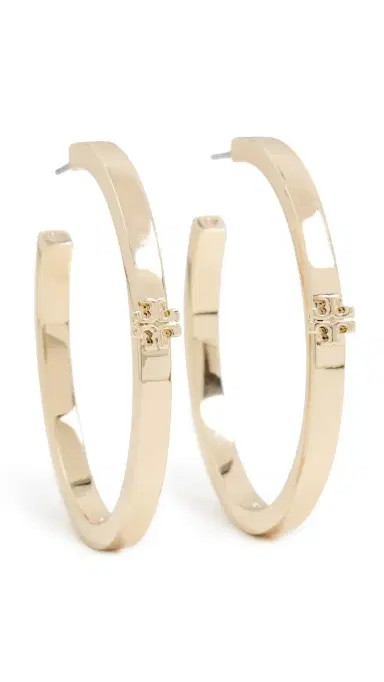 Tory Burch Thin Icon Hoop Earrings Tory Gold One Size | Thumbnail 5