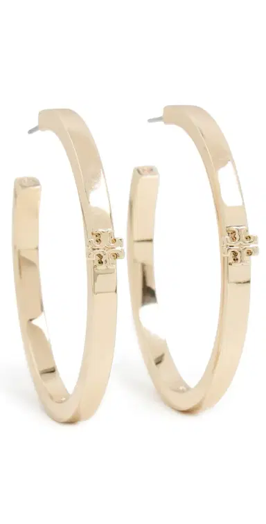 Tory Burch Thin Icon Hoop Earrings Tory Gold One Size | Thumbnail 1