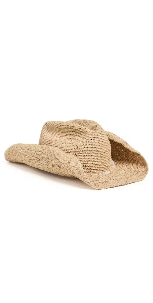 Raffia Crochet Cowboy Hat Natural/Neutral Bead One Size