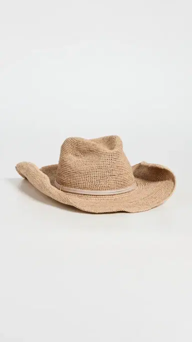 Hat Attack Raffia Crochet Cowboy Hat Natural/Tan Wrap One Size | Thumbnail 2