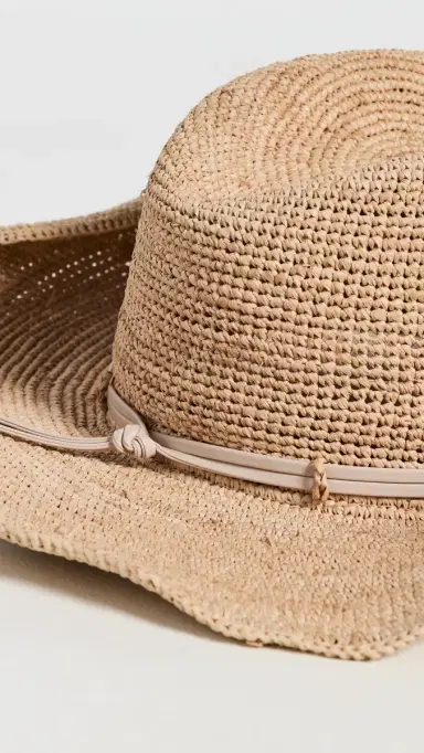 Hat Attack Raffia Crochet Cowboy Hat Natural/Tan Wrap One Size | Thumbnail 4