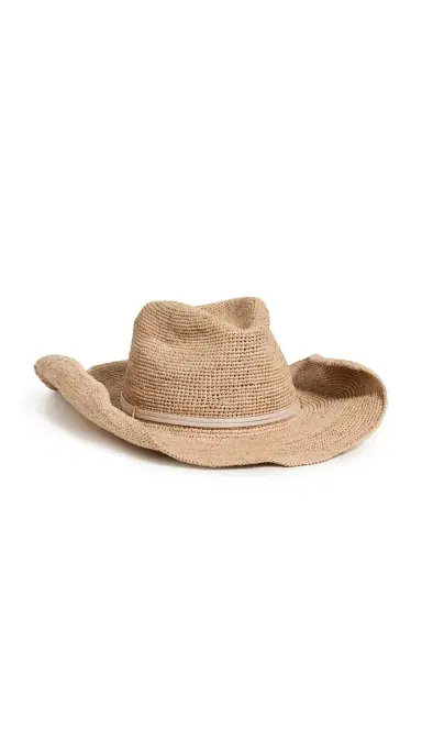 Hat Attack Raffia Crochet Cowboy Hat Natural/Tan Wrap One Size | Thumbnail 5