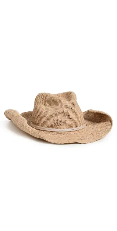 Hat Attack Raffia Crochet Cowboy Hat Natural/Tan Wrap One Size | Thumbnail 1