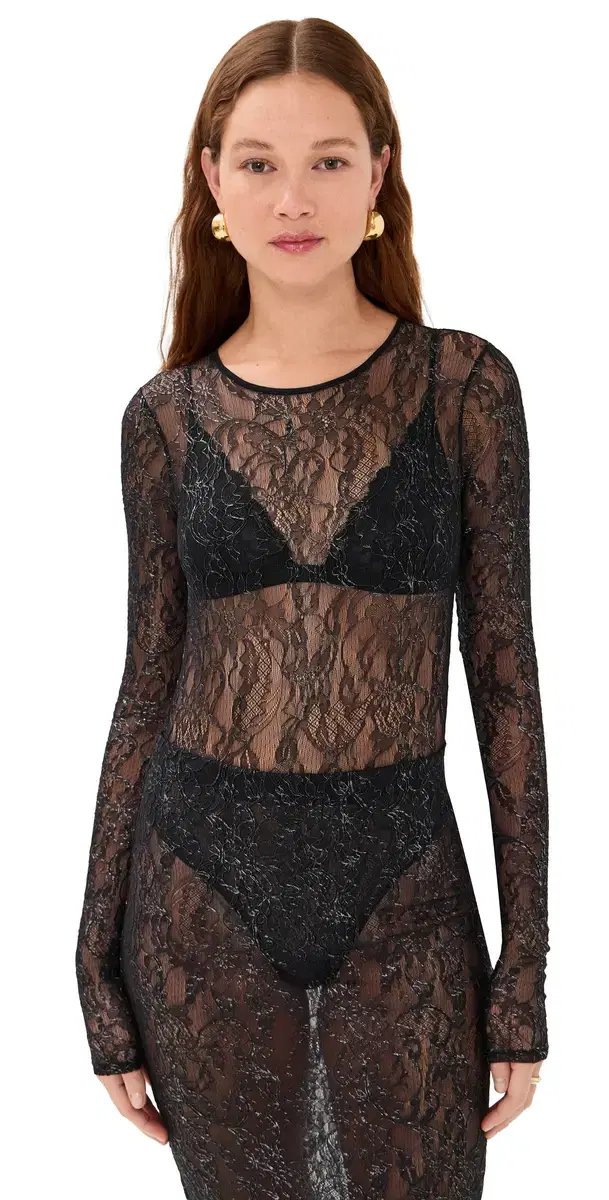 WARDROBE. NYC Lace Thong Bodysuit Black / ilver