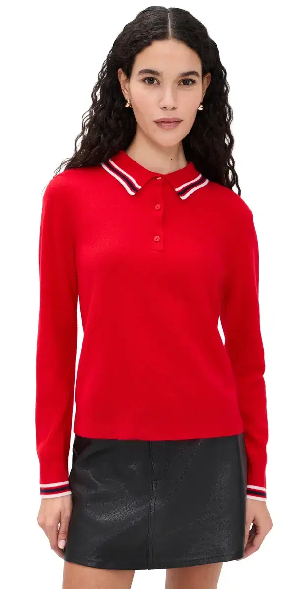 The Long leeve Cashmere Polo Cherry Red