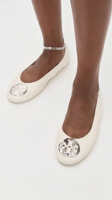 Tory Burch Reva Travel Ballet Flats Light Cream/Silver 8 | Thumbnail 3