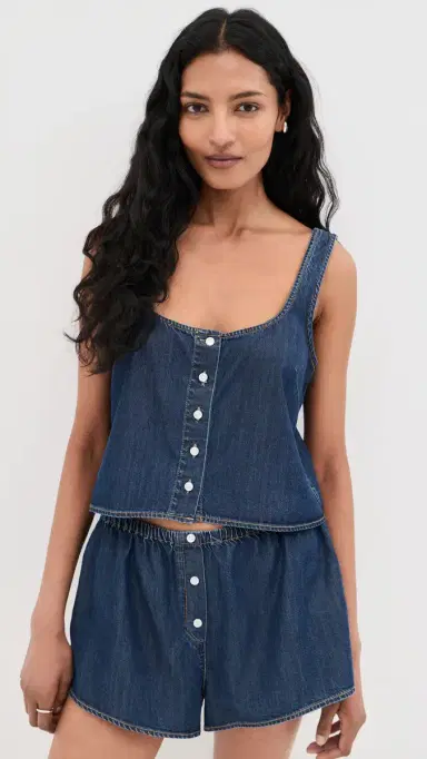 Good American Denim Button Front Tank Indigo1187 | Thumbnail 2 Good American Denim Button Front Tank Indigo1187 | Thumbnail 2