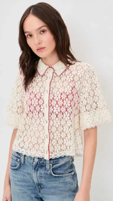 Free People Mannie Lace Button Down Whisper White | Thumbnail 2